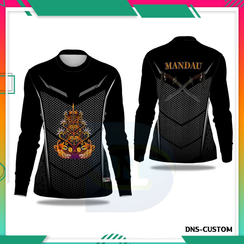 Baju Wanita Motif Ranting Dayak Kenyah Enggang/Kaos Jersey Dayak Lengan Panjang