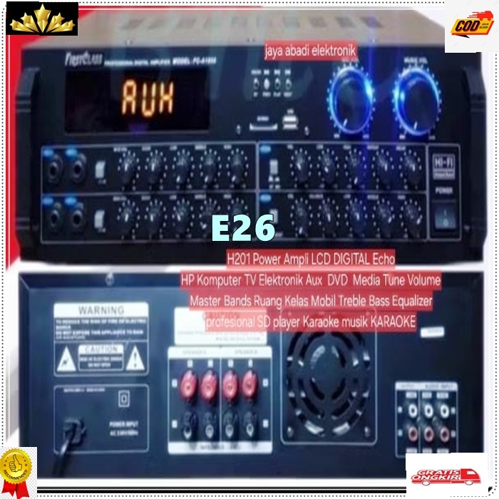 E26 KARAOKE AMPLIFIER BARU H201 Power Ampli LCD DIGITAL Echo  HP Komputer TV Elektronik Aux DVD Medi