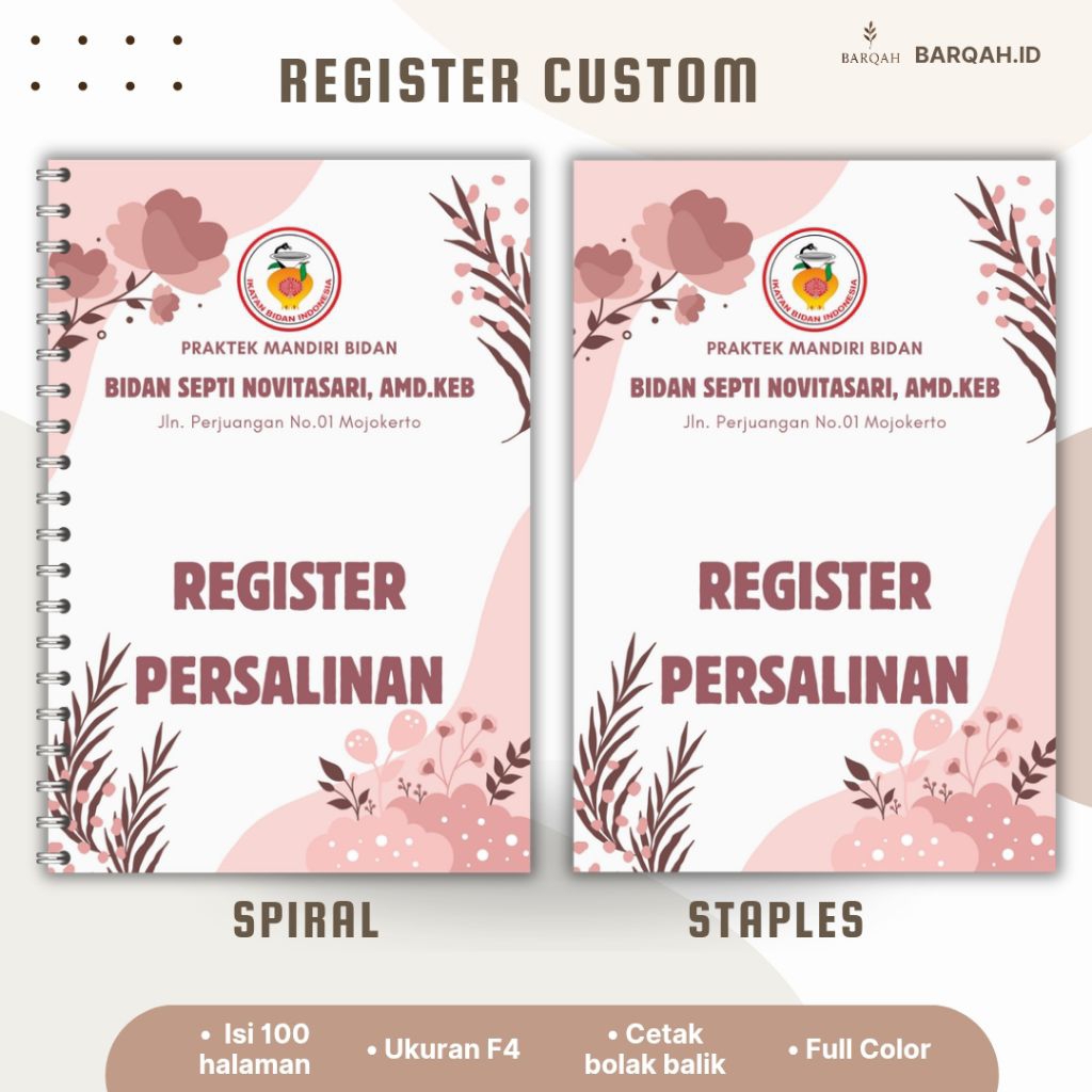 Buku Register Bidan Custom , Buku Adminstrasi Bidan Custom, buku kebidanan castem