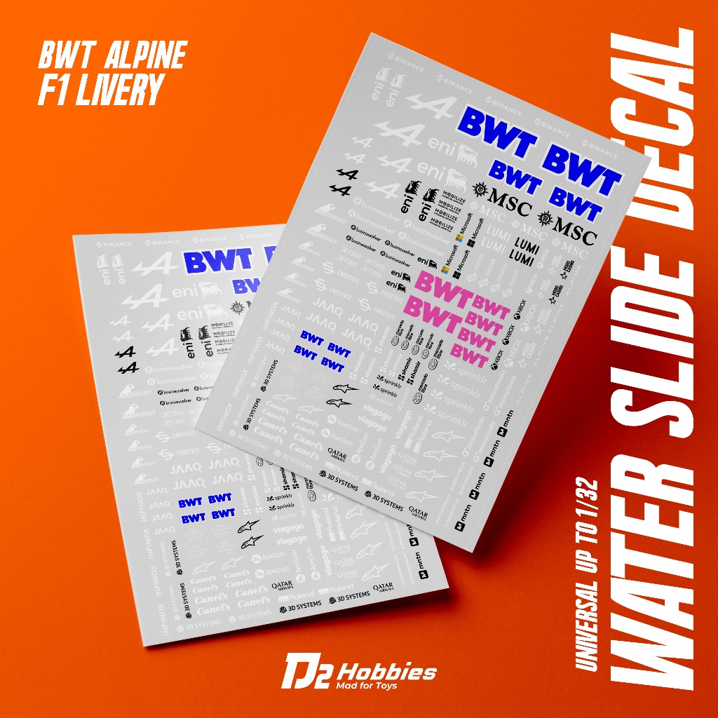 BWT Alpine f1 livery sticker water slide decal tamiya mini 4wd 1/32 scale