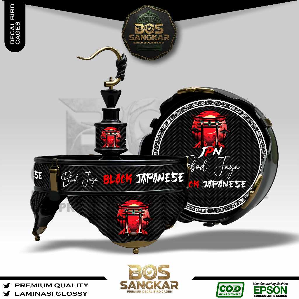 STIKER DECAL SANGKAR BURUNG BUNDAR LINGKARAN LOVE BIRD HELOPET BATMAN CUSTOM EBOD JAYA BLACK JAPANES