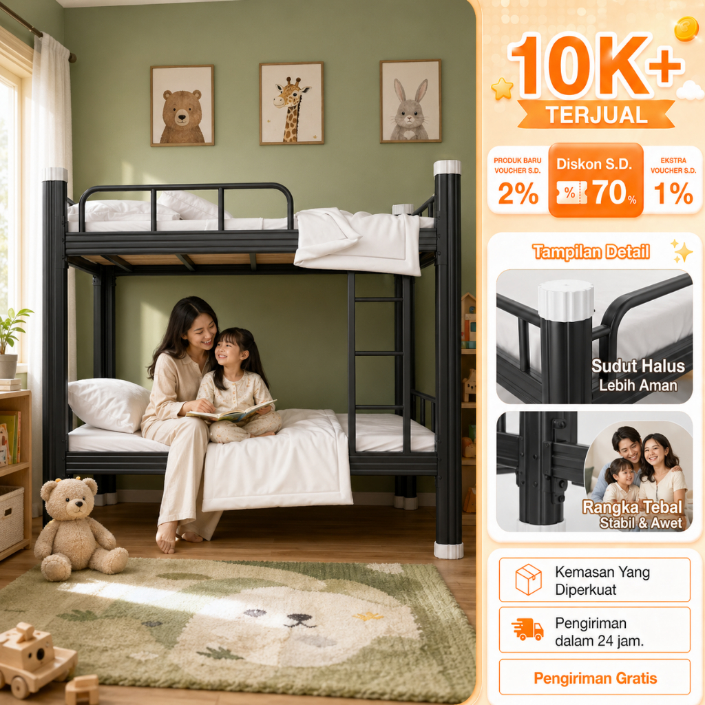 Ranjang Tingkat Besi Tempat Tidur Susun Asrama Tempat Tidur Anak Bunk Bed Susun Minimalis