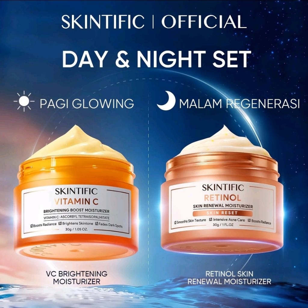 SKINTIFIC 2 PCS Set Moisturizer Paket Skincare Moisturizer | Vitamin C / Retinol/ Symwhite 377 / 5x 