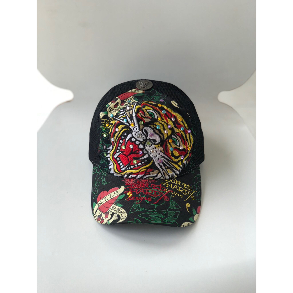 Vintage Don Ed Hardy Bejeweled Tiger Christian Audigier Trucker Hat