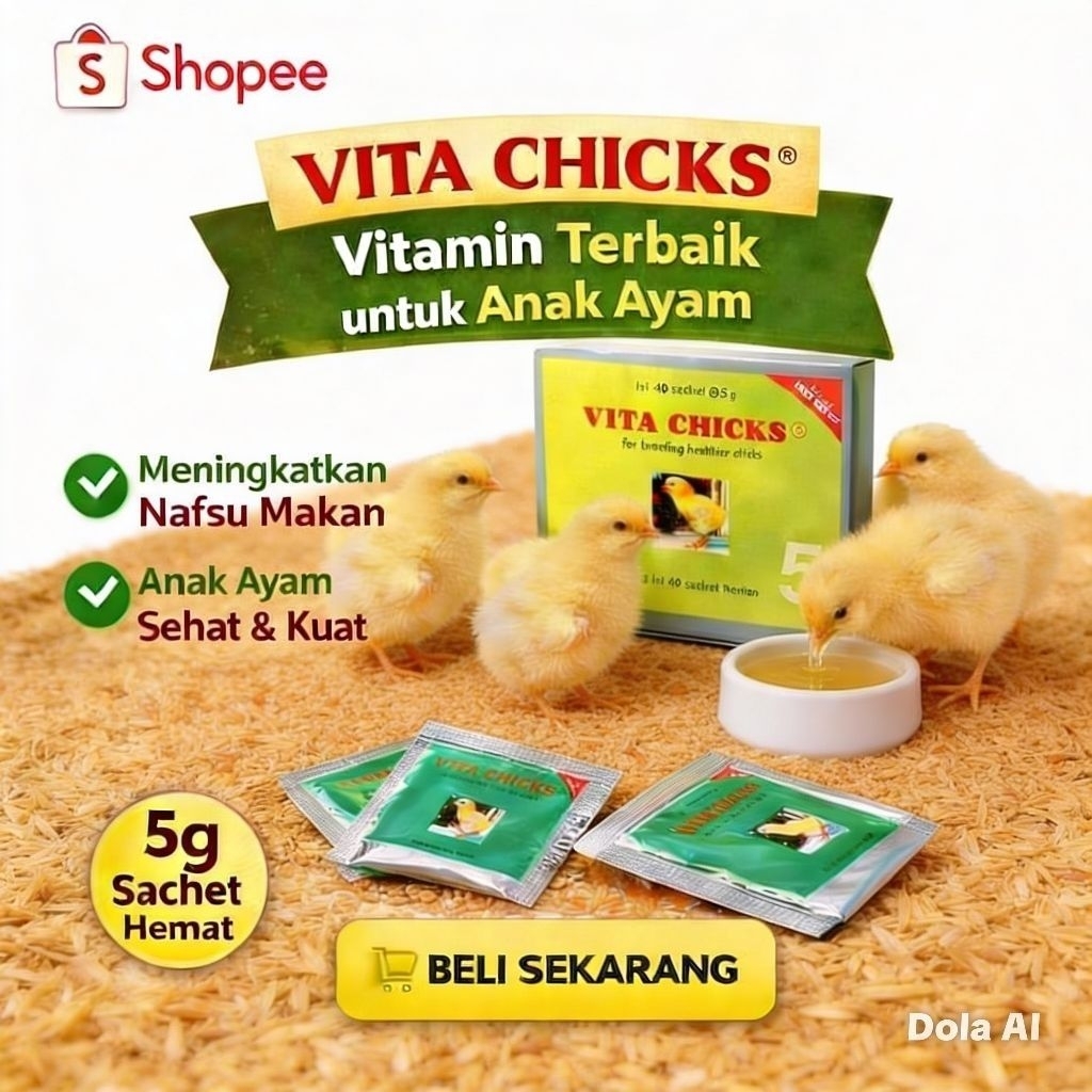 Vita chicks Vitamin Anak ayam 5gram | Penambah nafsu makan DOC| obat ayam sehat dan kuat.