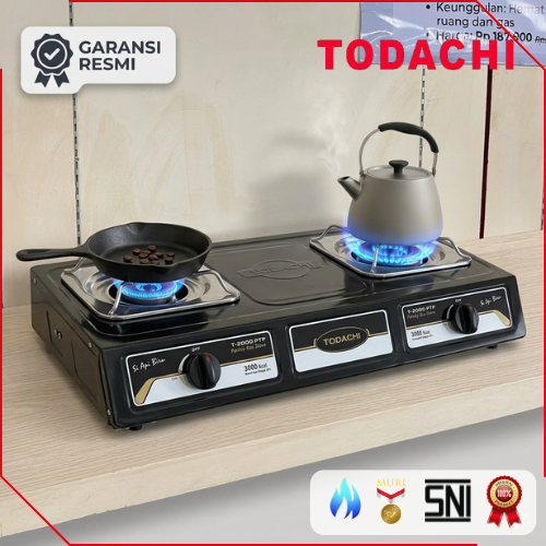 TODACHI Kompor Gas 2 Tungku T 2000 PTP Black Hemat Gas SNI Kuningan 73x39x11cm Hitam