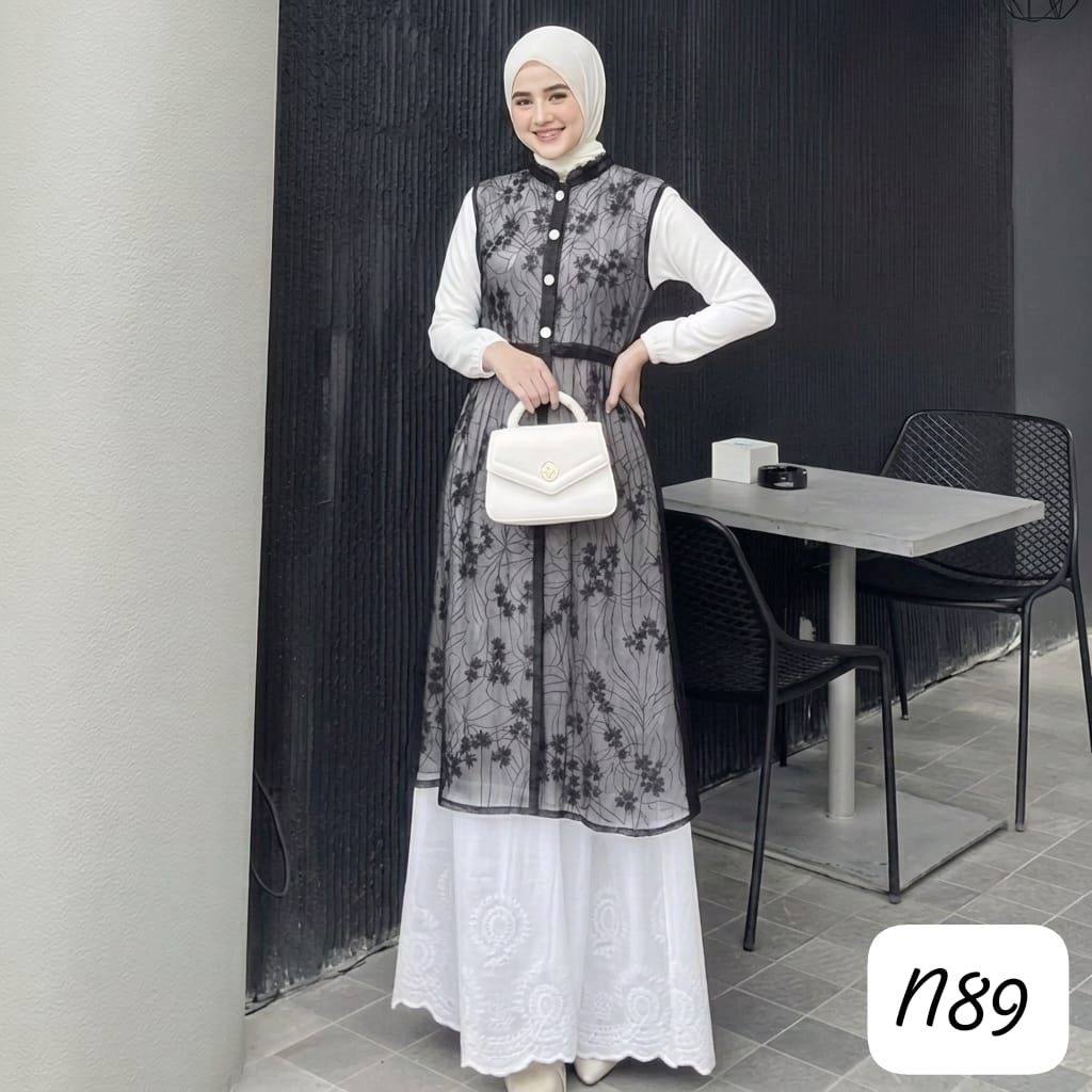 OUTER BRUKAT LONG DRESS  KARDIGAN TERBARU MOTIF MUTIARA MEWAH