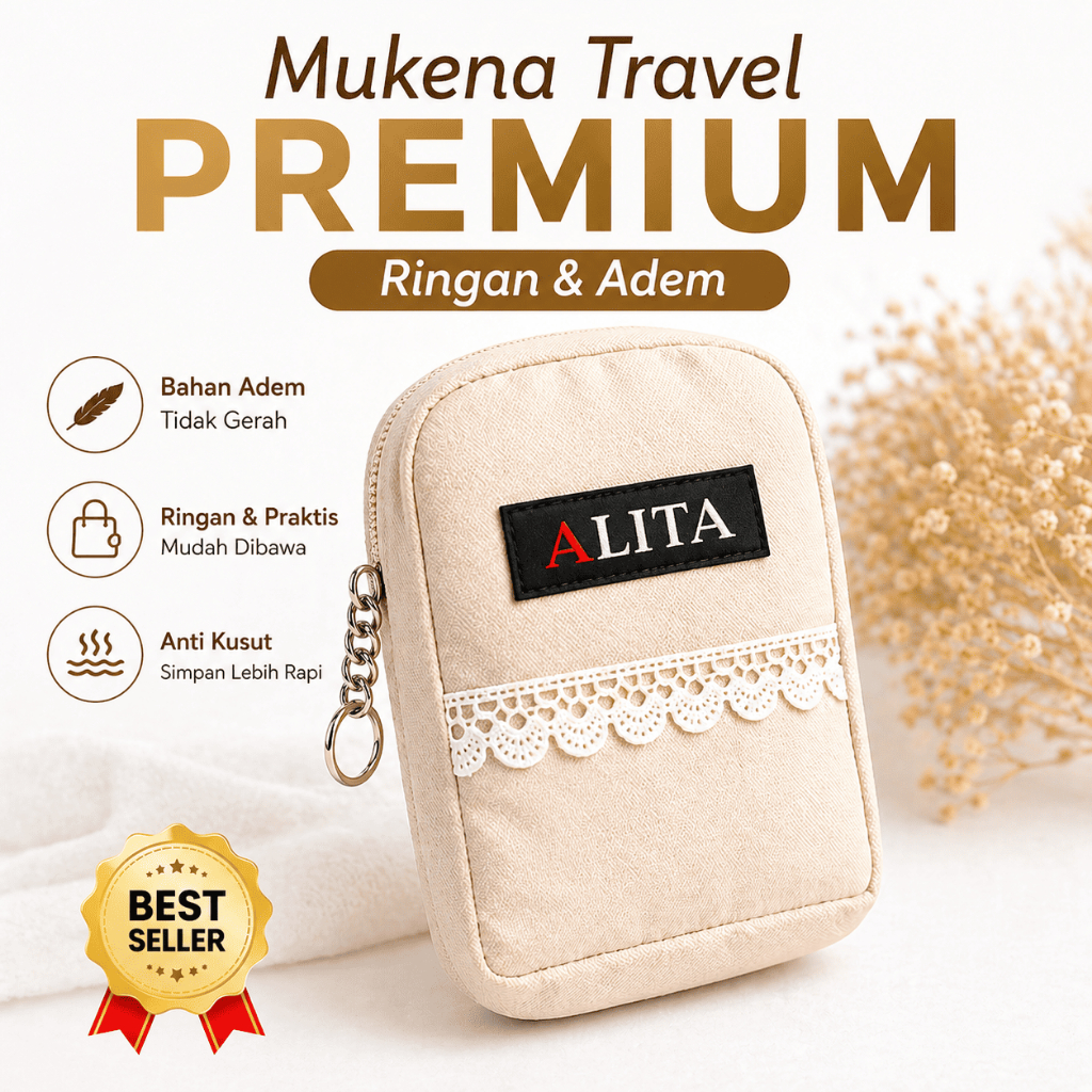 Mukena Travel Mini pouch Premium 2in1 jumbo | Ringan, Adem, Anti Kusut | Mukena Traveling Praktis Wa