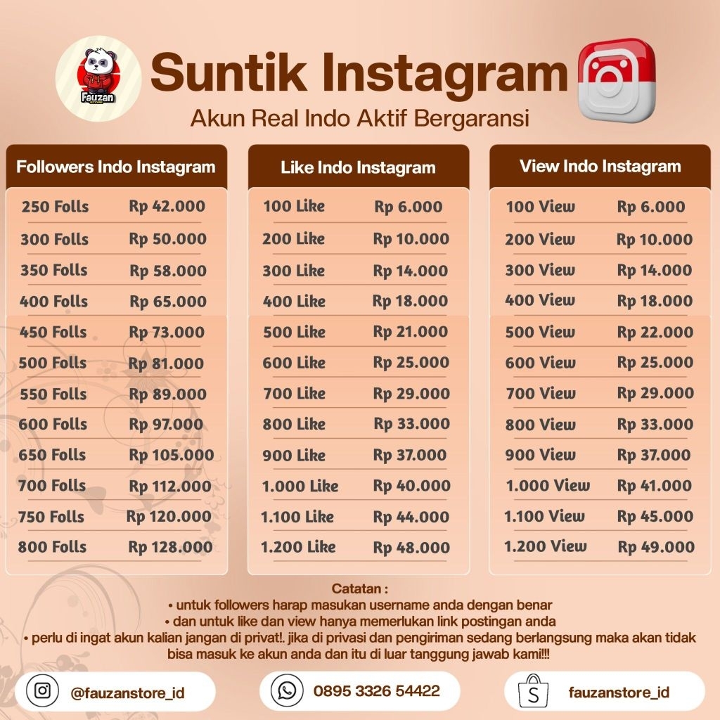 JASA FOLLOWERS INSTAGRAM LIKE DAN VIEW REAL INDONESIA AKTIF BERGARANSI PROSES CEPAT
