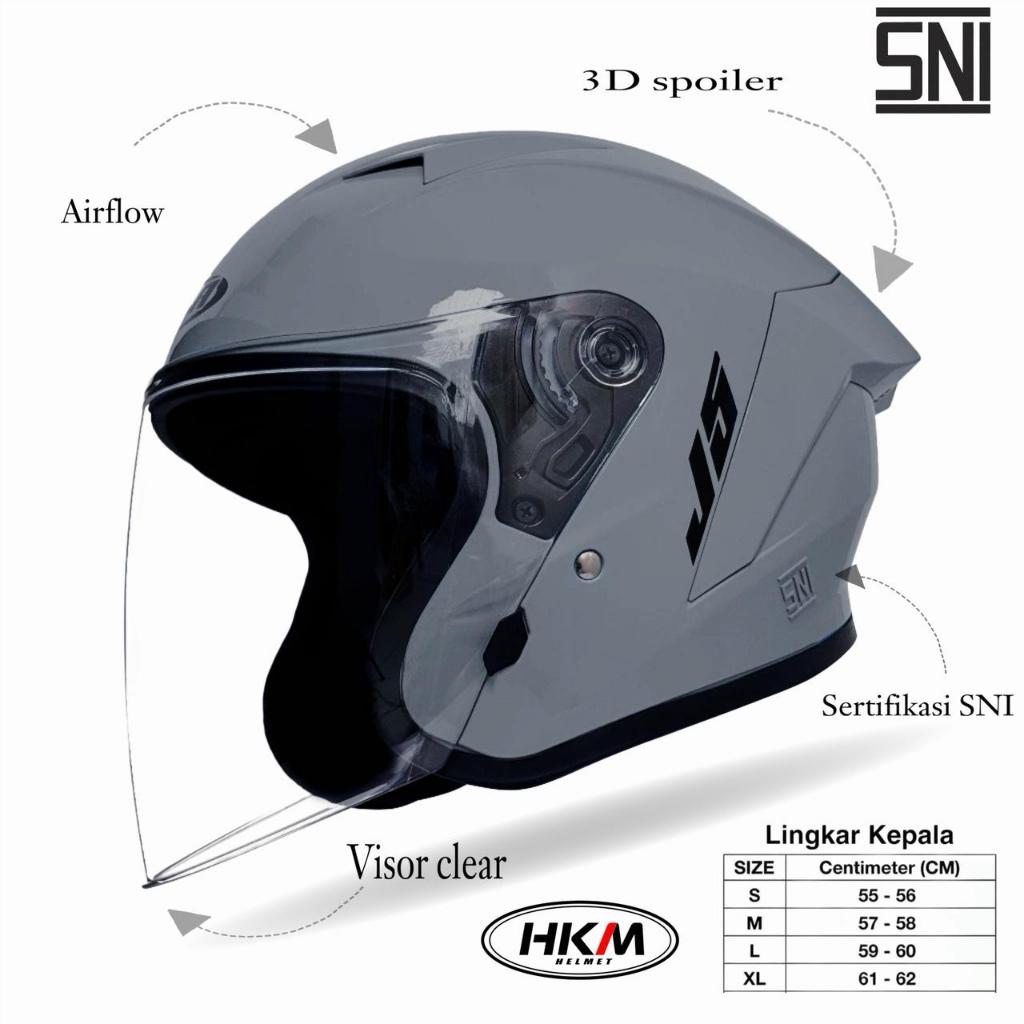 Helm half face J5 HKM J5 SNI Original hkm helmet js grey glosy dewasa kaca visor clear pria dan wani