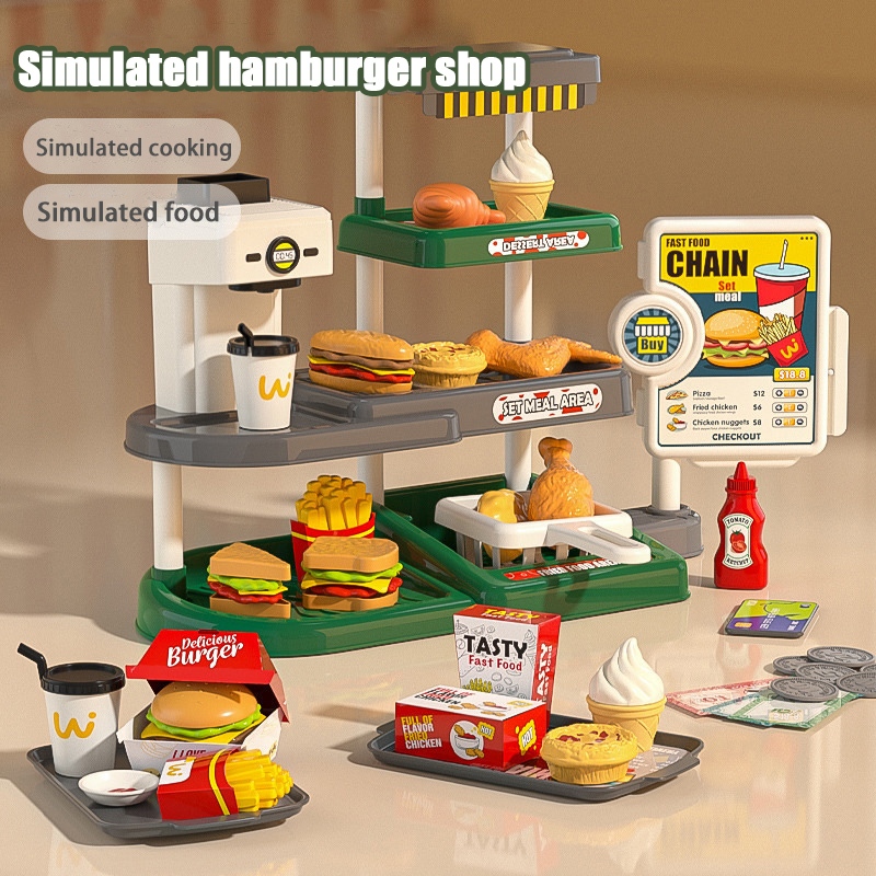 Mainan Masak-masakan DIY Dapur Set Burger Kentang Goreng Anak-anak Mainan Anak Super Supermarket Set