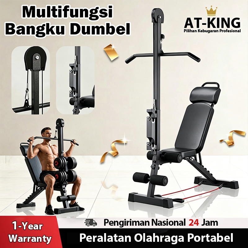 Multifungsi Foldable Bench Press Sit Up Bench Olahraga Fitness Kursi Gym Alat Fitness High Pull Down