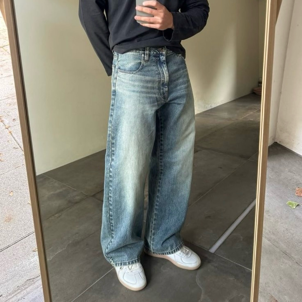 CAPTAIN JESPER Jeans Celana Jeans Pria Model Wide Leg Loose Fit dengan Efek Wisker Celana Jeans Wide