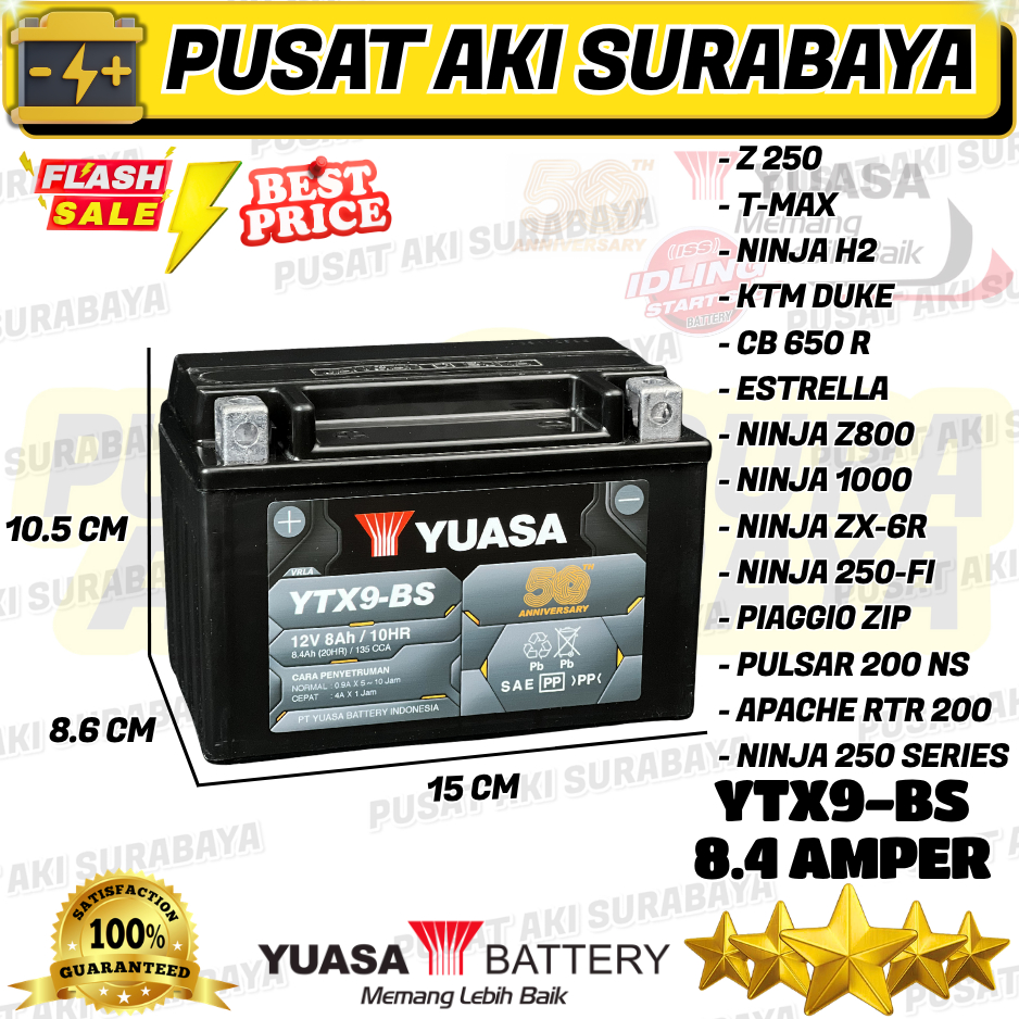 ASLI ORIGINAL AKI YUASA YTX9 BS 8 AMPER NINJA 250 ACCU PIAGGIO ZIP T MAX CBR 600 INAZUMA MBTX9U MTX7