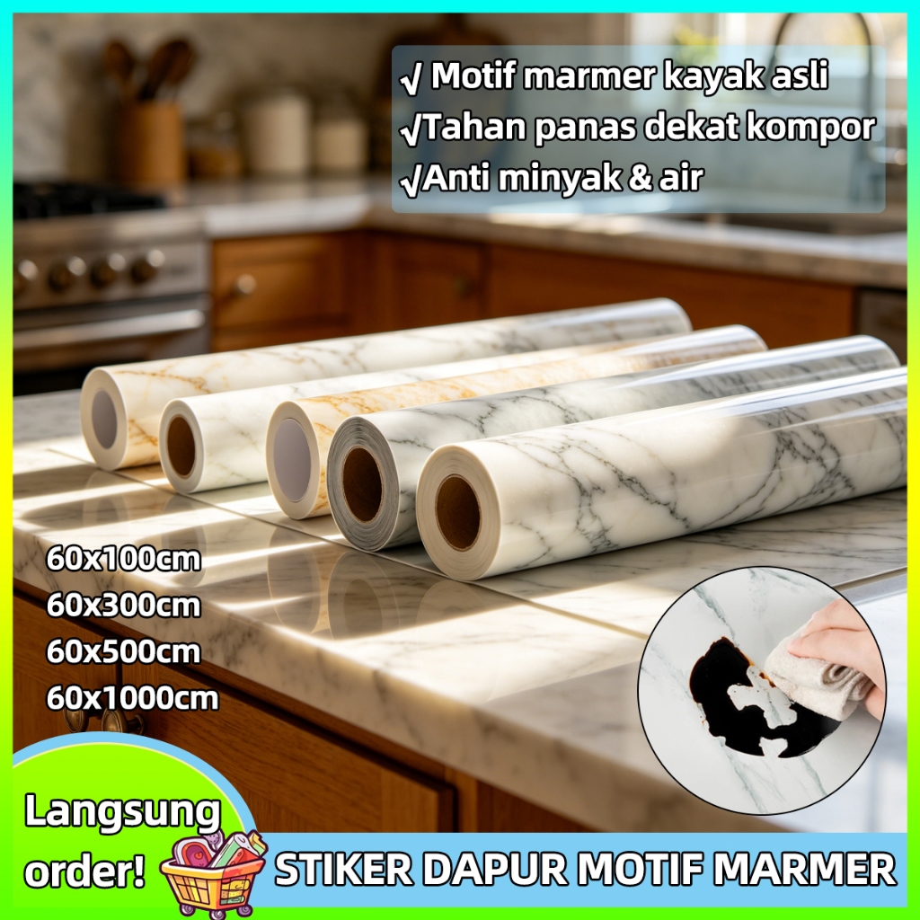 (COD) Stiker Glossy Marmer / Resistensi suhu tinggi/Stiker Kayu Dan Meja Anti Minyak Dan Anti Panas
