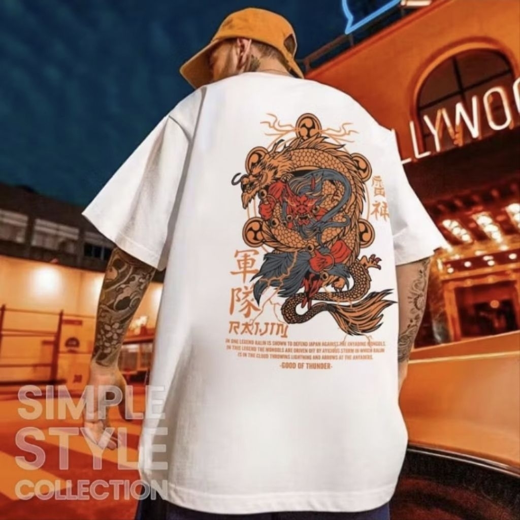 Baju Kaos Distro Motif Raijin Dragon | Atasan Pria Lengan Pendek | Pakaian Pria Trendy | M L XL XXL 
