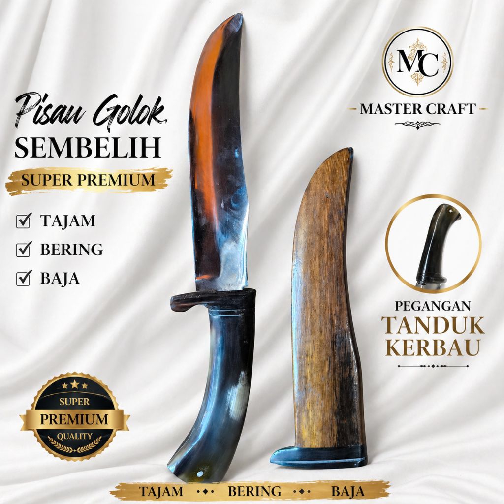 Pisau Sembelih Super Premium Tajam Bahan Baja Bering Tebal Pegangan Tanduk Kerbau Kuat Awet Siap Pak