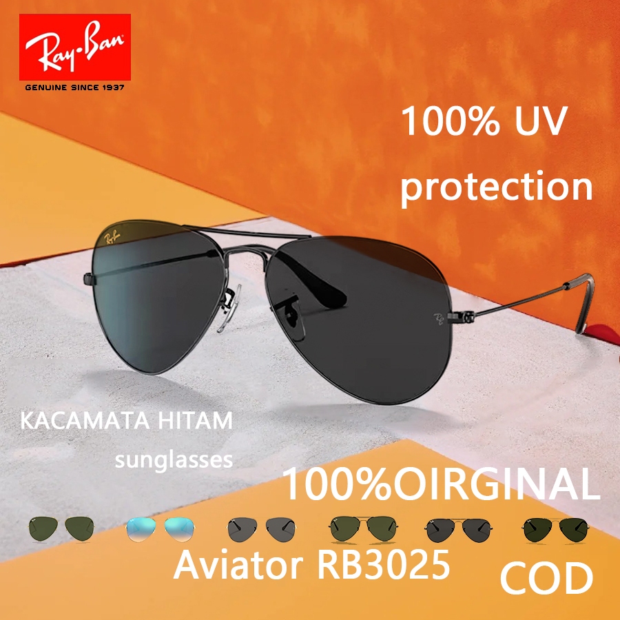 Ori Ray-Ban Aviator Classic RB3025 Kacamata Hitam Anti UV400, Cocok Pria Wanita, Kacamata Style Retr