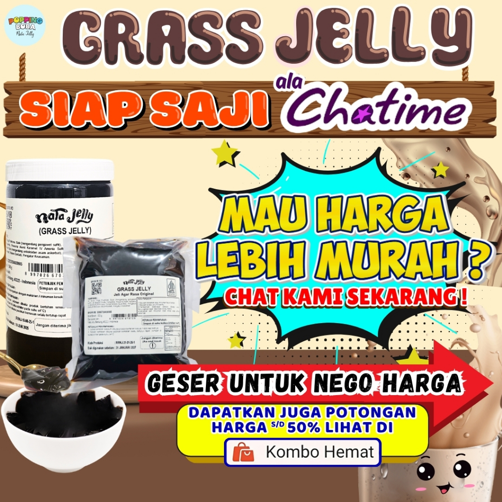 Grass Jelly Cincau Cap Panda Ala Chatime - Cincau Hitam Lembut Siap Saji 1Kg | Untuk Topping Minuman