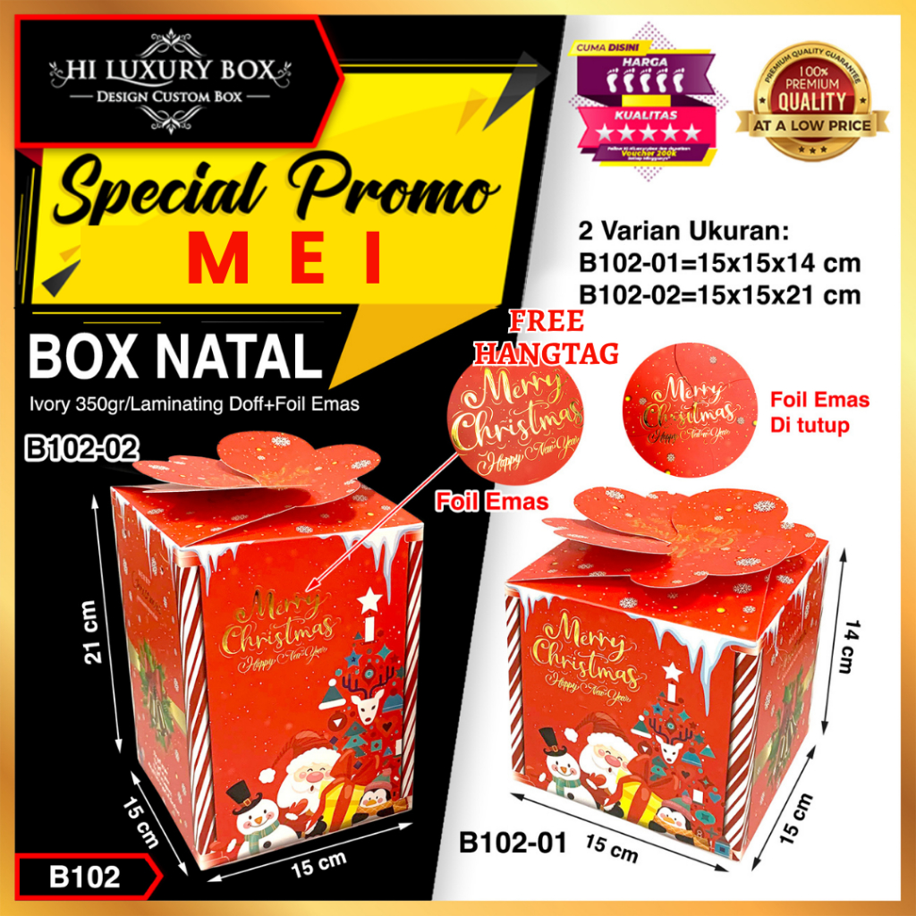 Box Natal/Kotak Hampers/Toples 500gr/Dus Kue/Toples Bulat/B102