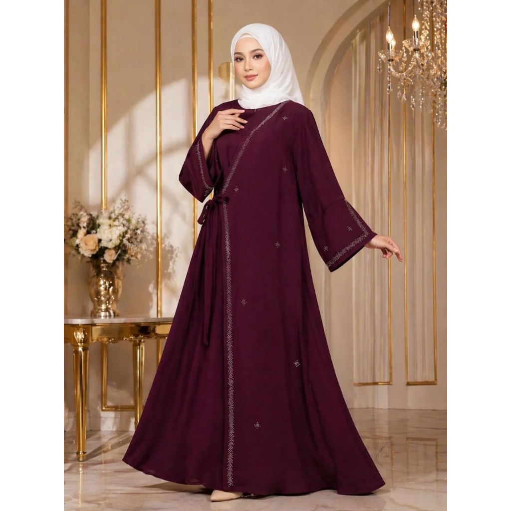 Gamis Abaya Zalia Turkey Payet Swarovski Terbaru 2026 Dress Kekinian Warna Burgundy Wanita Muslim