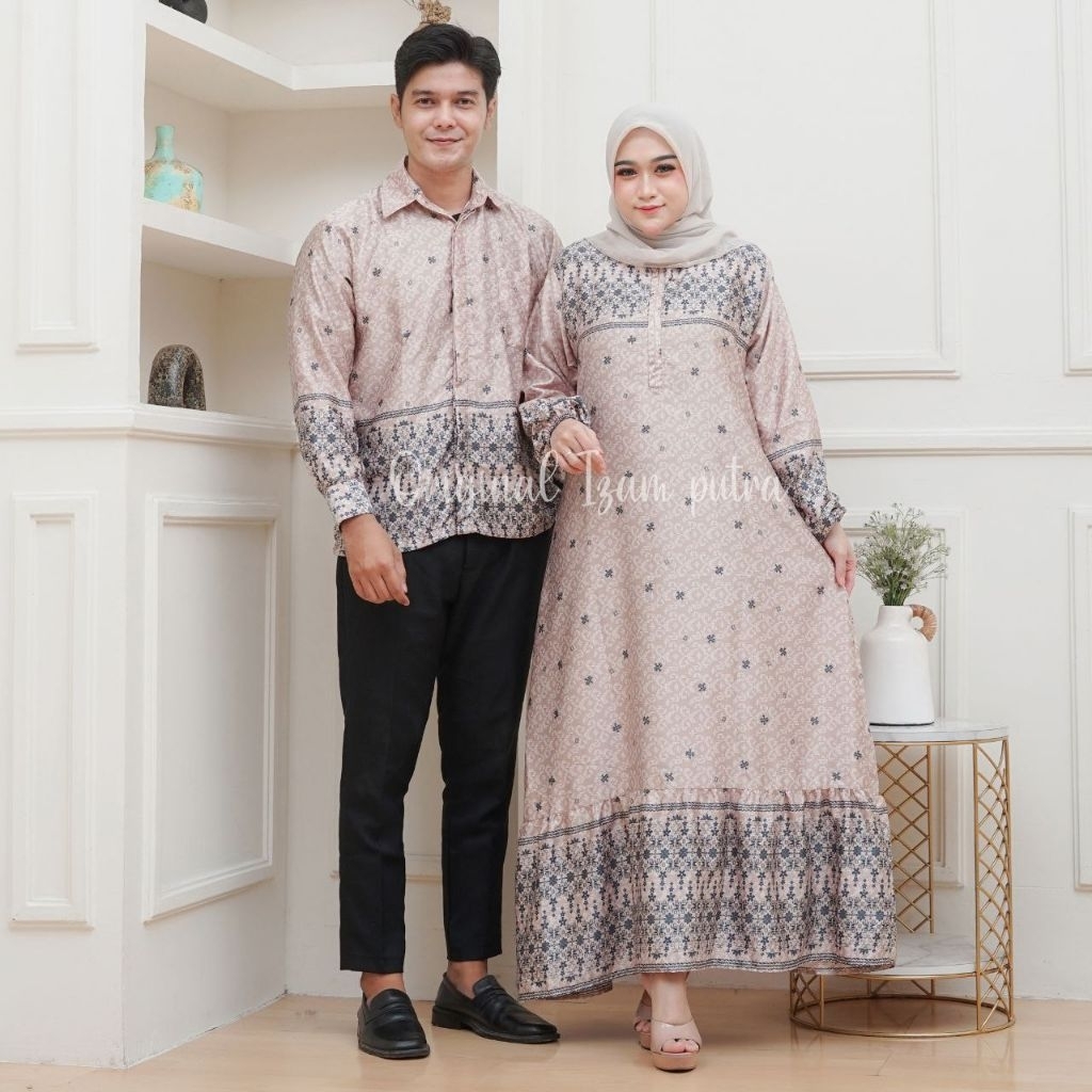 Baju Couple Pasangan Kondangan Gamis kemeja Dior Silk Spesial Warna CREAM