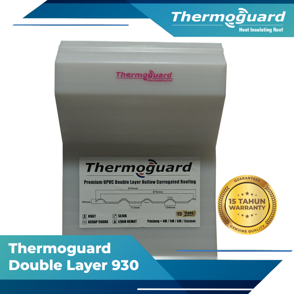 Atap UPVC Thermoguard Translucent 10mm Anti Panas Lebar 930/870mm Atap Gudang Kanopi