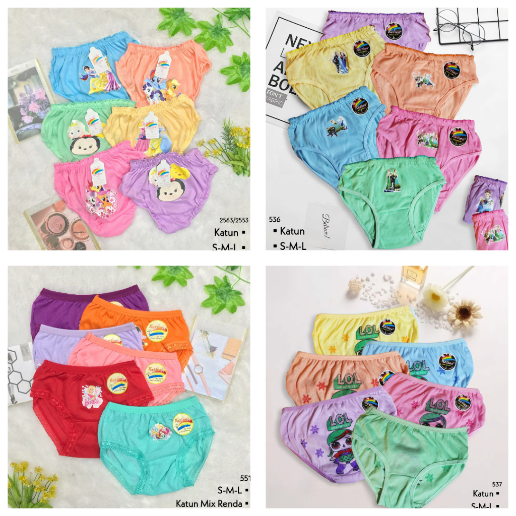 RVC75 - Celana Dalam Sempak Anak Perempuan S M L CD Anak Cewek Underwear Katun Polos Pakaian Dalam I