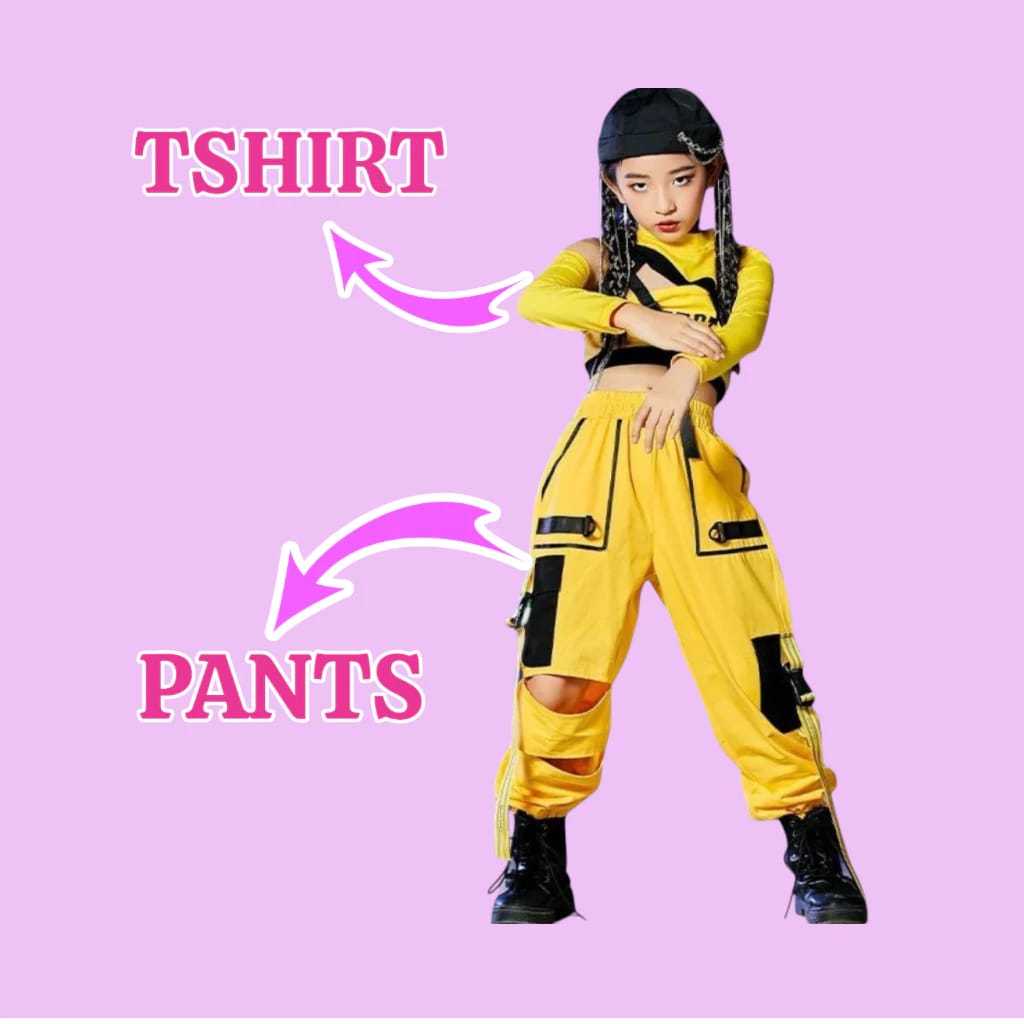 KOURTNEY Setelan Dance Pakaian Trendi Hip-Hop Anak Perempuan, Baju Keren Hip-Hop Pertunjukan Tari Ja
