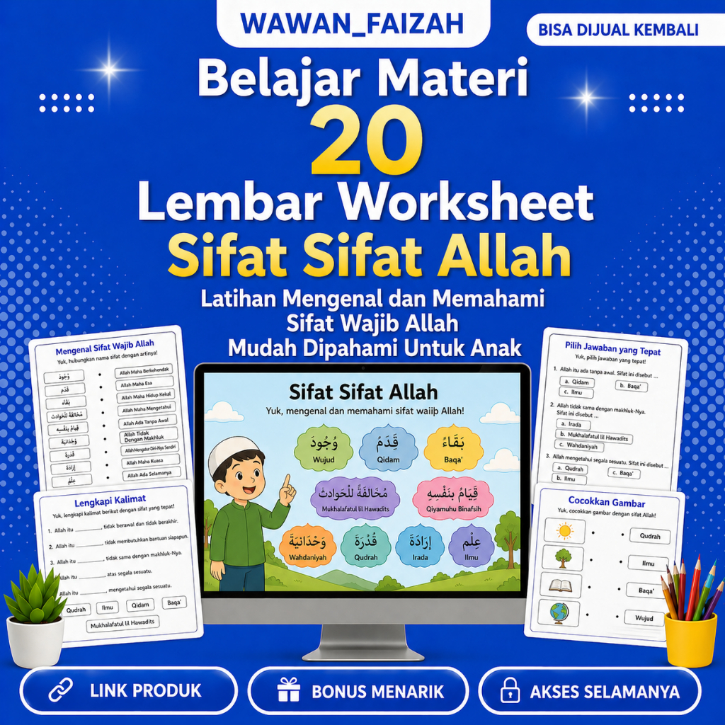 Belajar Materi 20 Lembar Worksheet Sifat Sifat Allah Latihan Mengenal dan Memahami Sifat Wajib Allah