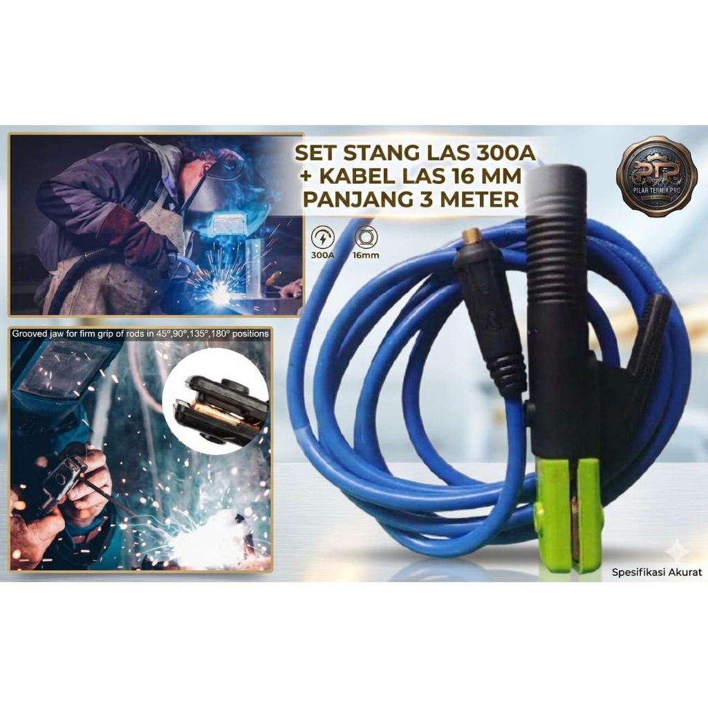 TigWeld Set Stang Las 300A + Kabel Las 16MM Panjang 3 Meter 100% Tembaga