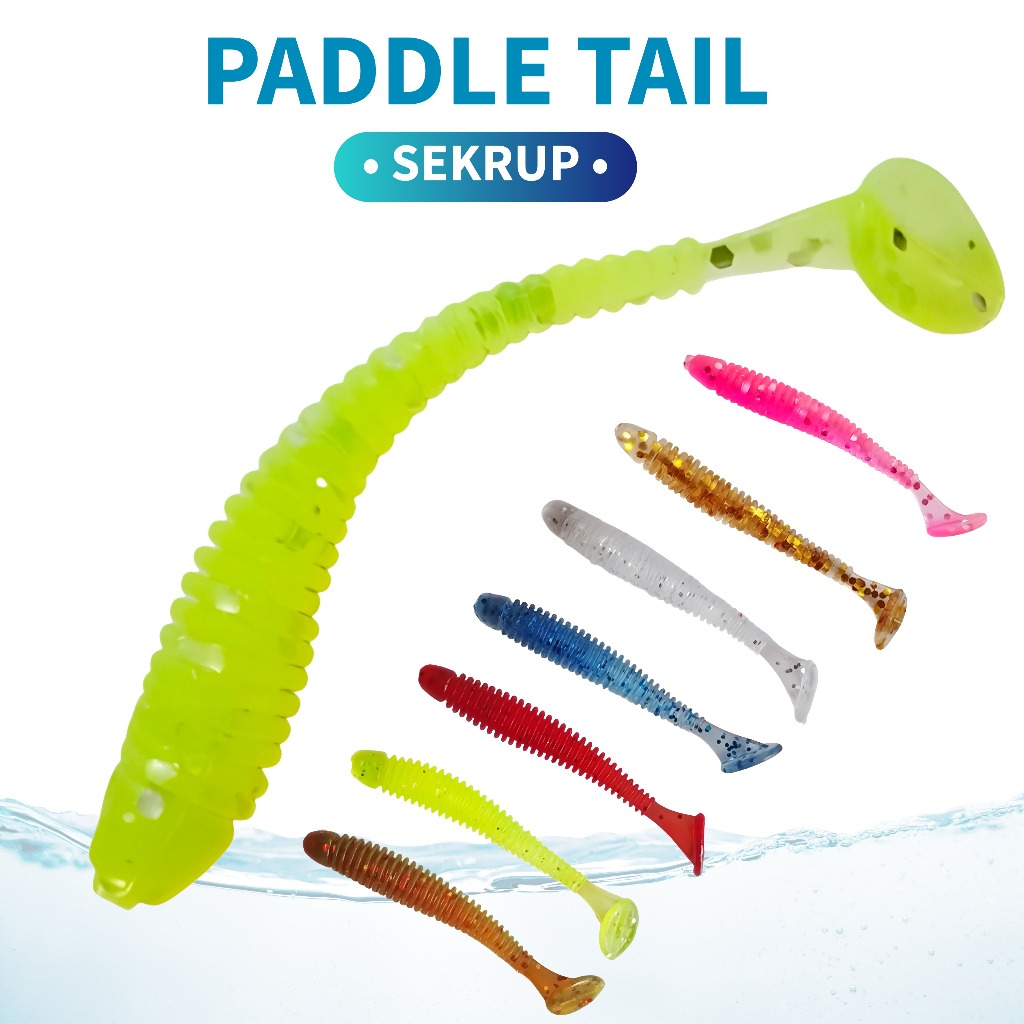 Umpan Pancing Soft Lure 4.5 cm Paddle Tail Sekrup Wormhook Jighead Umpan Casting UL Lure Gacor