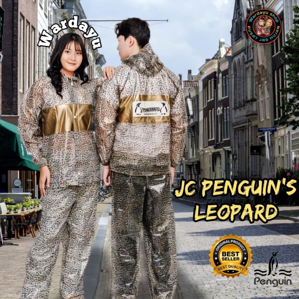 Jas Hujan Penguin Leopard Karet Pvc / Pinguin Raincoat Stelan Jaket Baju Celana Pria Wanita Dewasa C