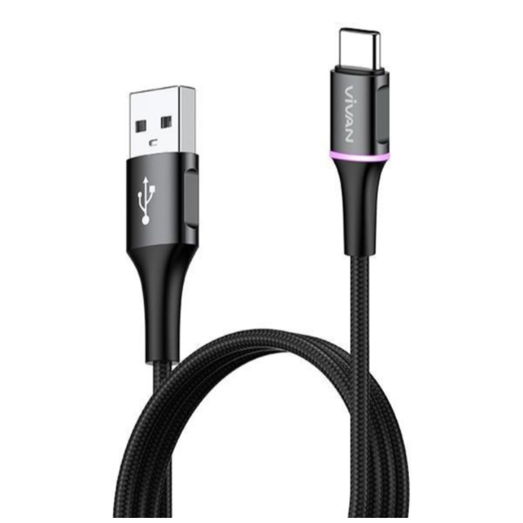 Vivan VDC100 1M / VDC200 2M USB-C Data Cable 3A LED Light Type-C