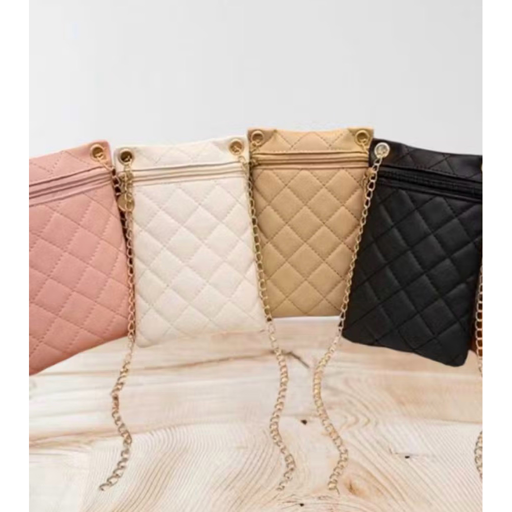 Tas Slempang Mini Wanita Quilted Premium Rantai Gold – Tas HP Kecil Simple Elegan Kekinian