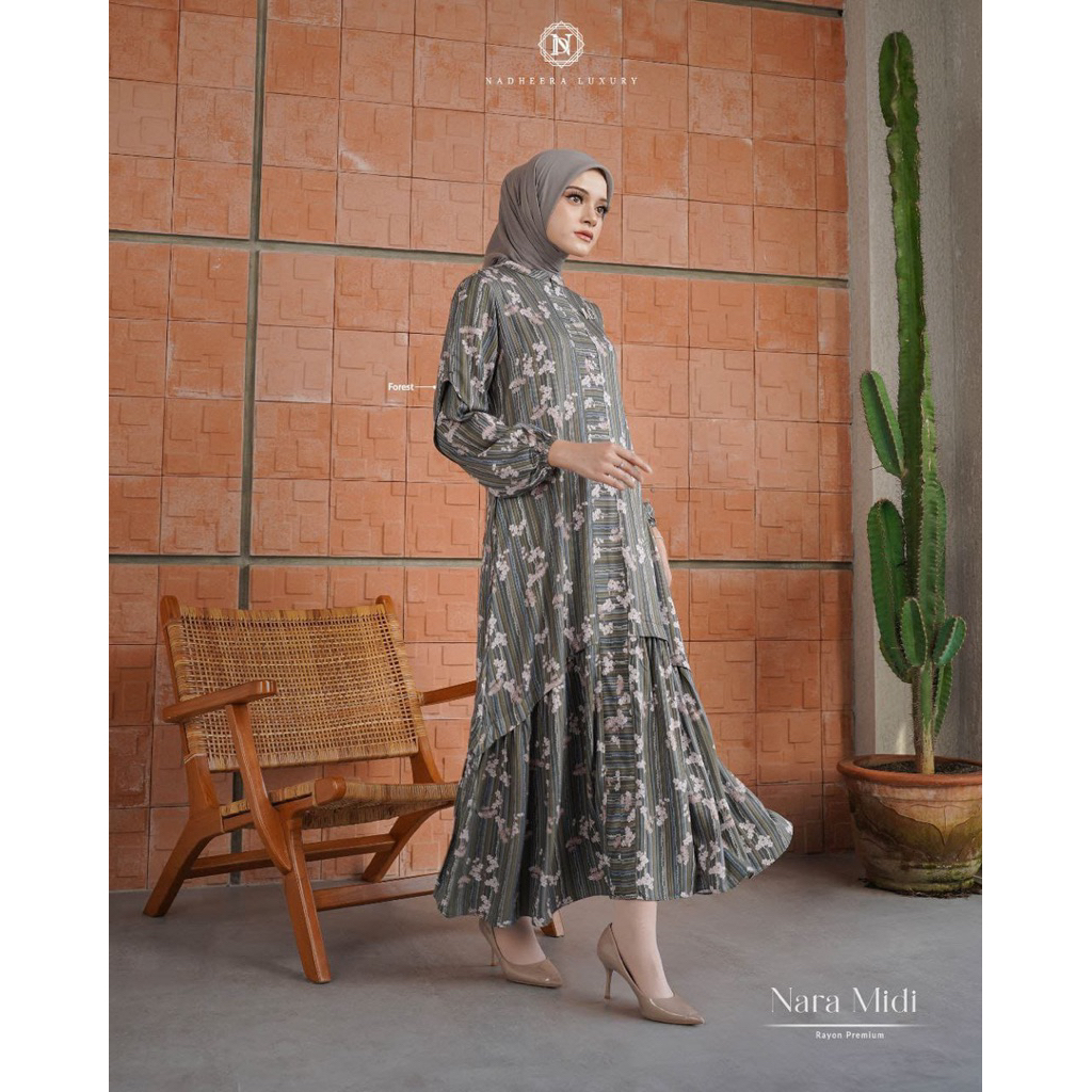 BISA COD  - NARA MIDI/DRESS GAMIS MEWAH DRESS MOTIF NADHEERA LUXURY-INAYAH HIJAB