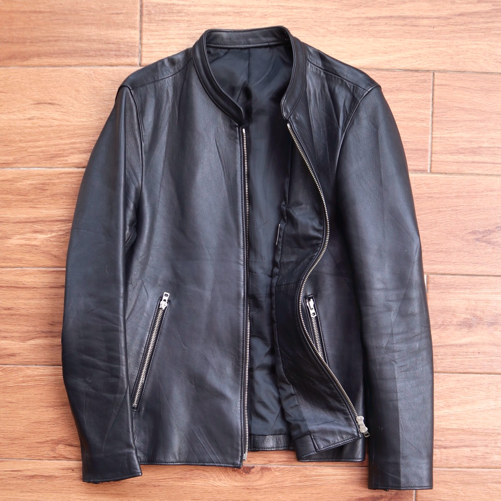 LIDNM japan style kulit domba riders kerah shanghai koko casual slim biker jaket motor pria genuine 