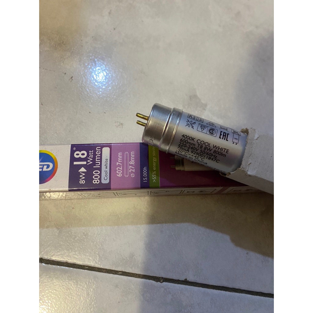 LAMPU TL LED ECOFIT 8W 8 WATT 60CM 60 CM PHILIPS LED T8 TUBE 4000K