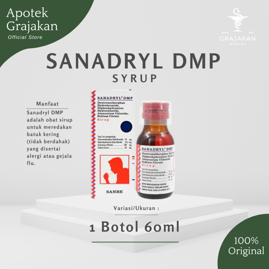 Sanadryl DMP Sirup 60ml - Obat Batuk Alergi Anak dan Dewasa