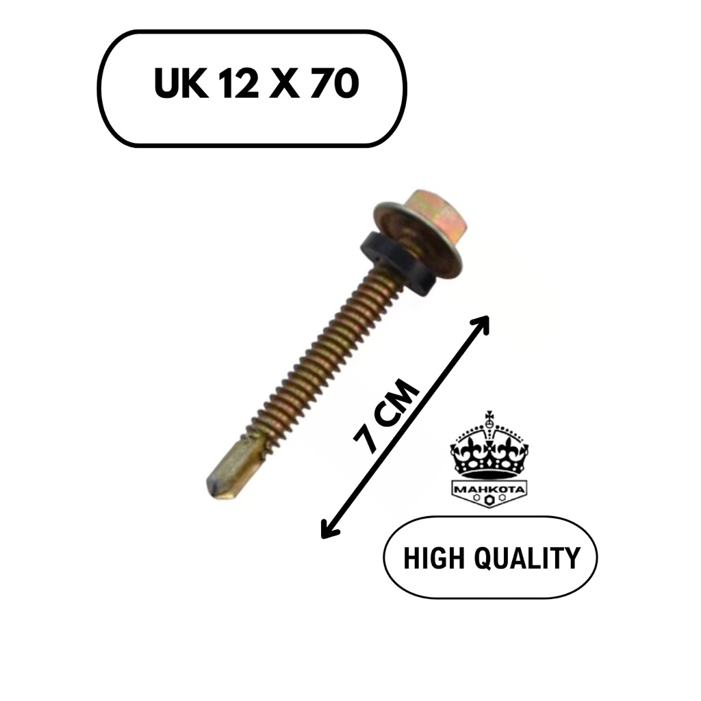 (100 PCS) Sekrup Roofing Kuning #12x70 / Hex Flange Self Drilling Screw  / Baut Baja Ringan 7 CM
