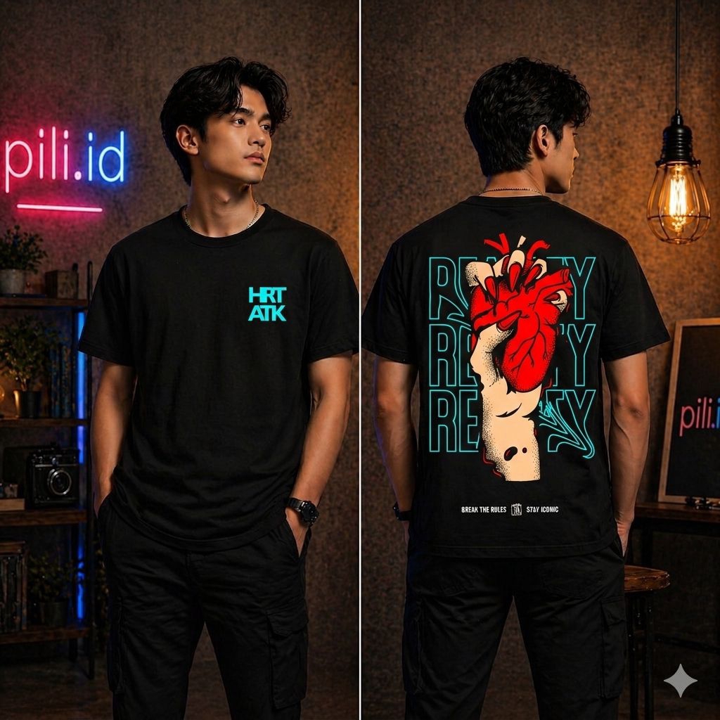Kaos Distro Pria HRT ATK Black Streetwear - Baju Kaos Hitam Gambar tangan Sablon Depan Belakang Prem