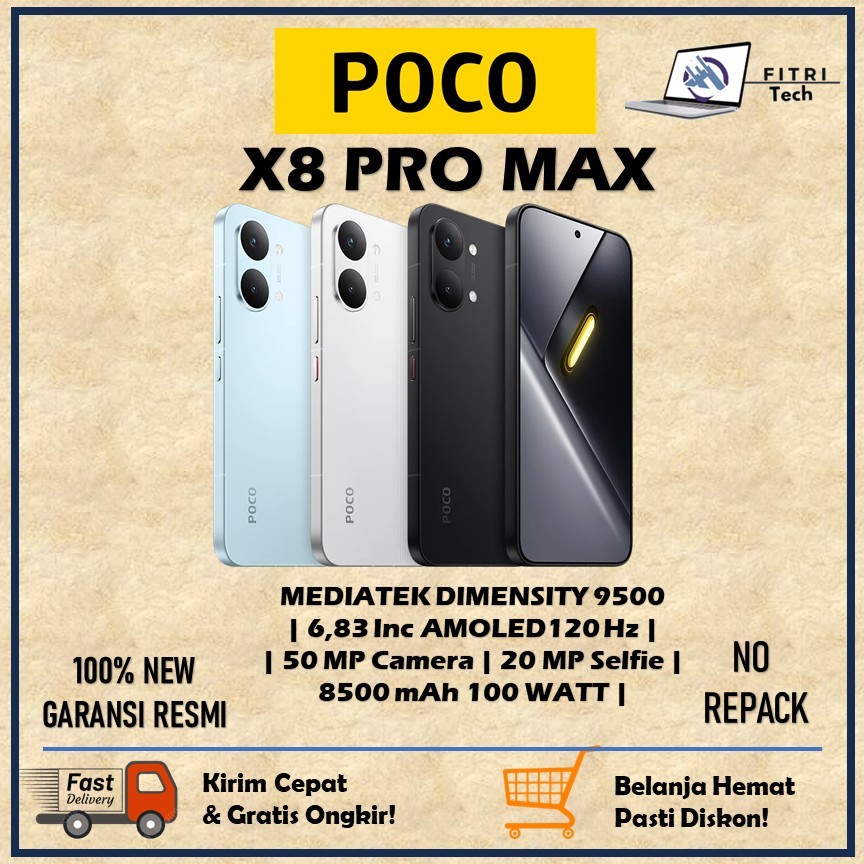 POCO X8 PRO MAX RAM 12 G  ROM 512 GB MEDIATEK DIMENSITY 9500 50 MP CAMERA 20 MP SELFIE 8500 mAh 100 