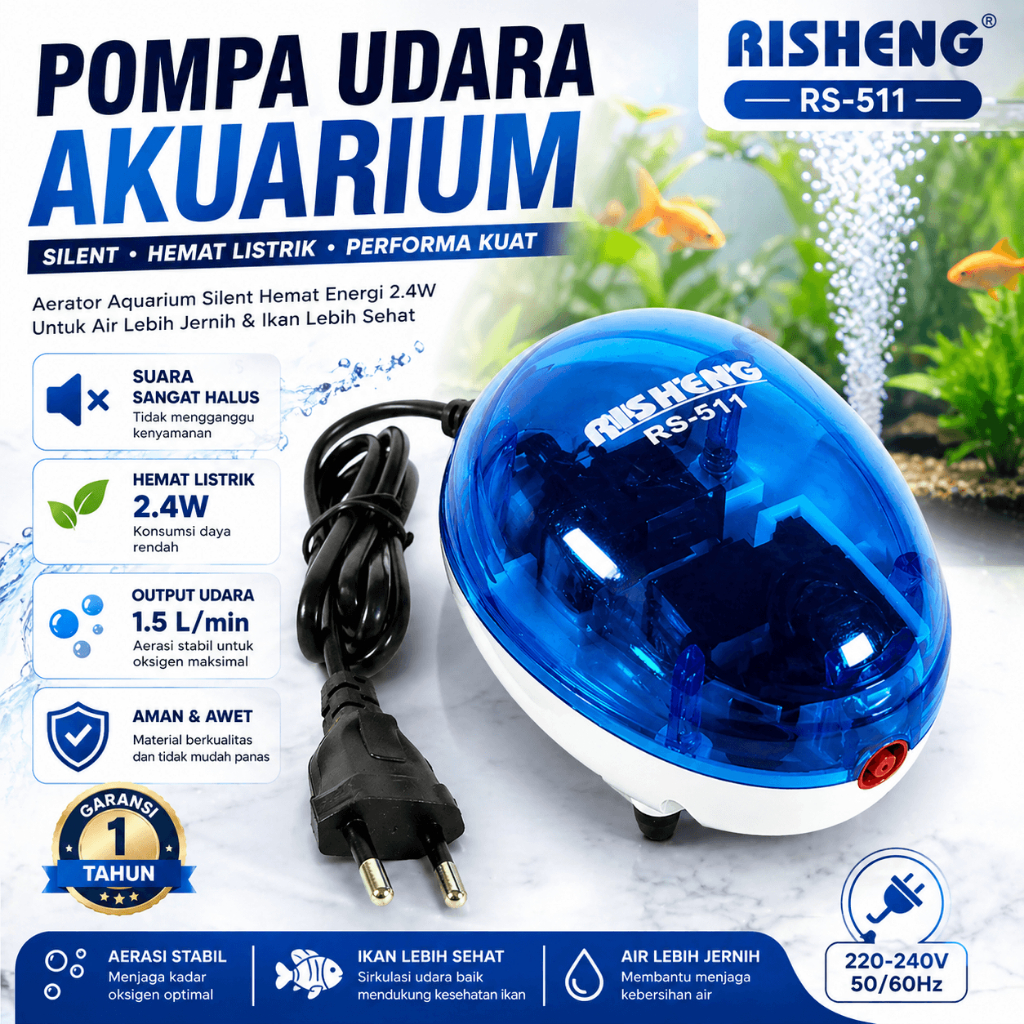 Pompa Udara Aquarium 1.5W Aerator Akuarium Murah Mesin Gelembung Oksigen Aquarium Tanpa Suara