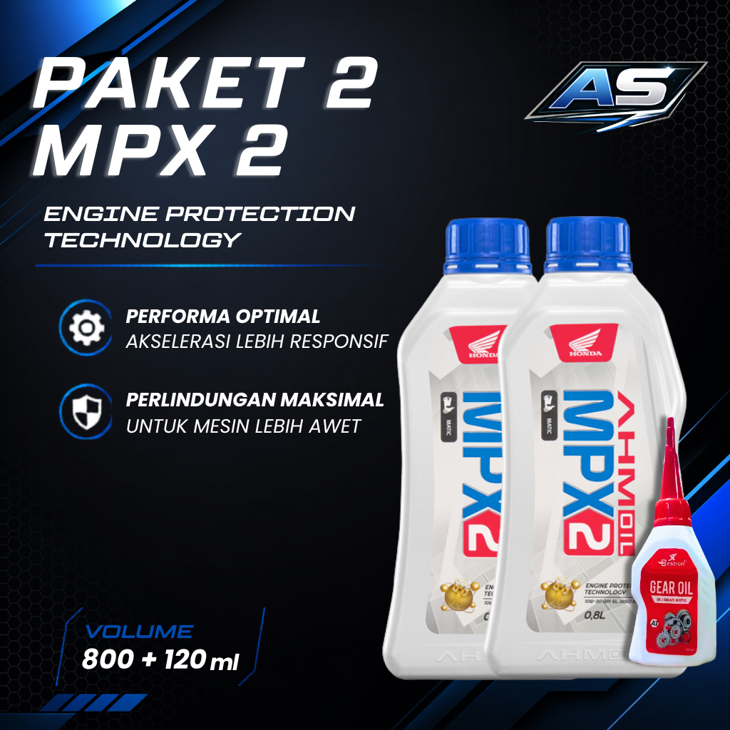 Paket 2 MPX2 0,8L + Oli Gardan Bestron 120ml / Yamalube 100ml | Oli Mesin Motor Matic + Gear Oil Hon
