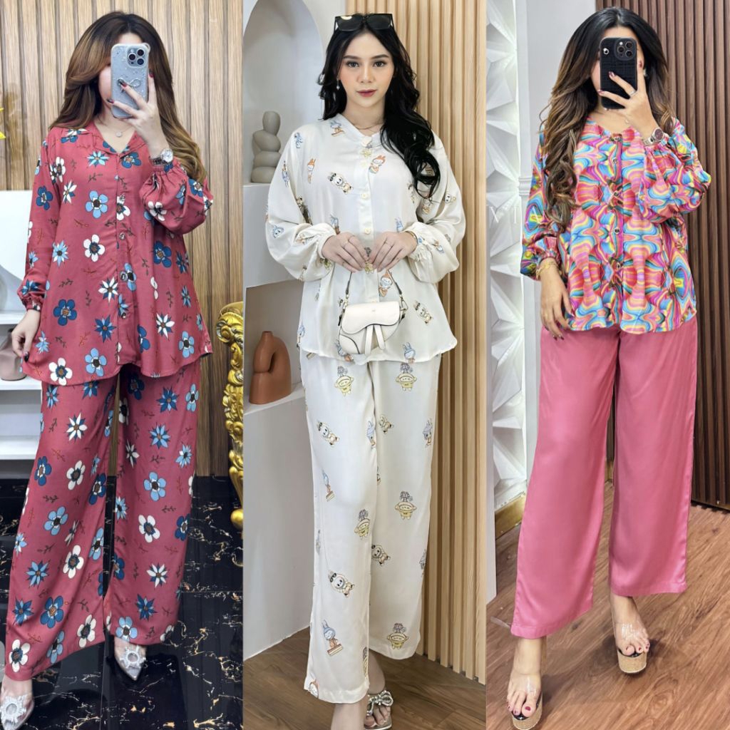 DASTER GAMIS ONE SET SETELAN PIYAMA PREMIUM MURAH - Sale Diskon Rayon Premium Rayon Twill Premium Cr