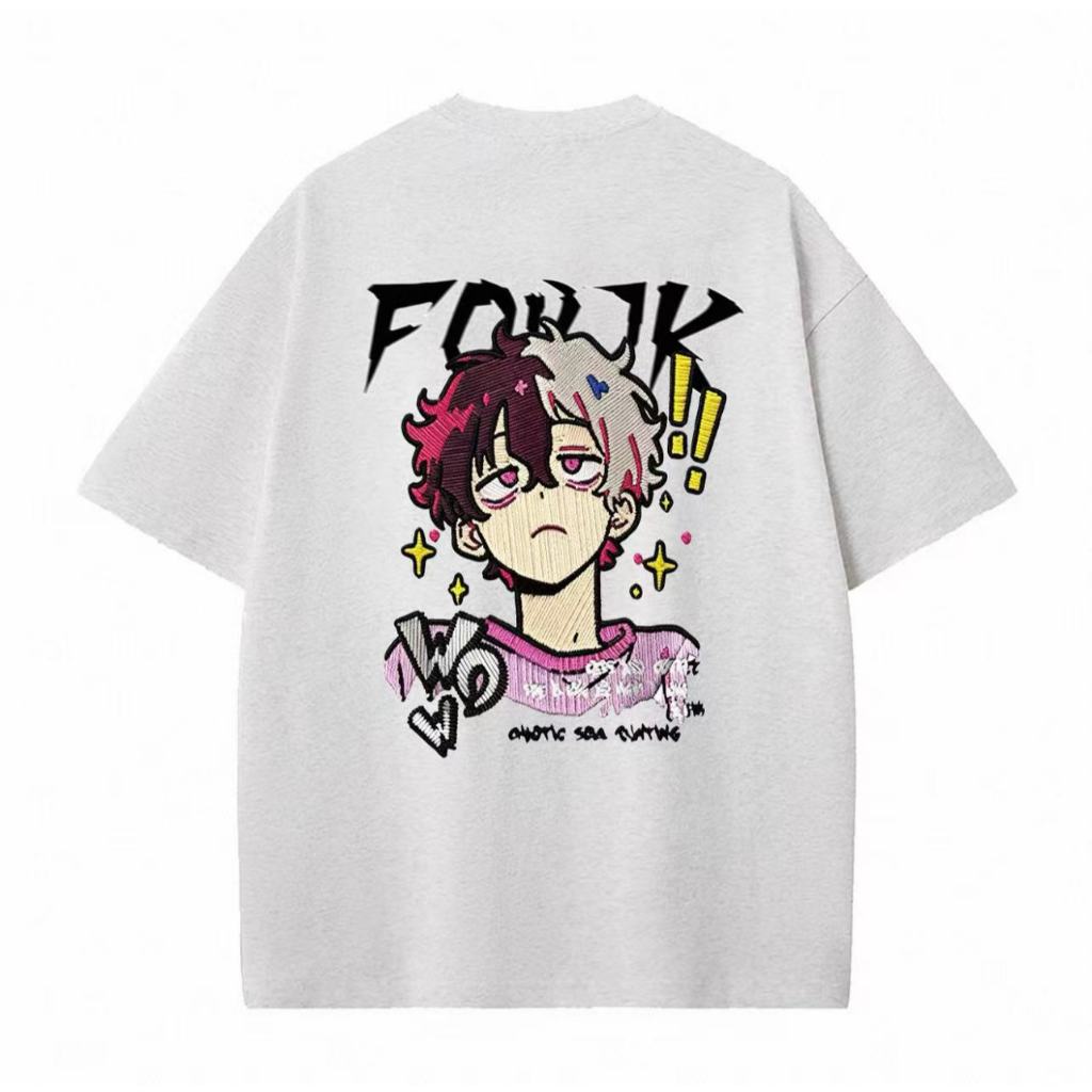 Kaos Biru Dongker Motif Anime Jepang - Desain Karakter Pria Ilustrasi Bordir - Streetwear Unisex