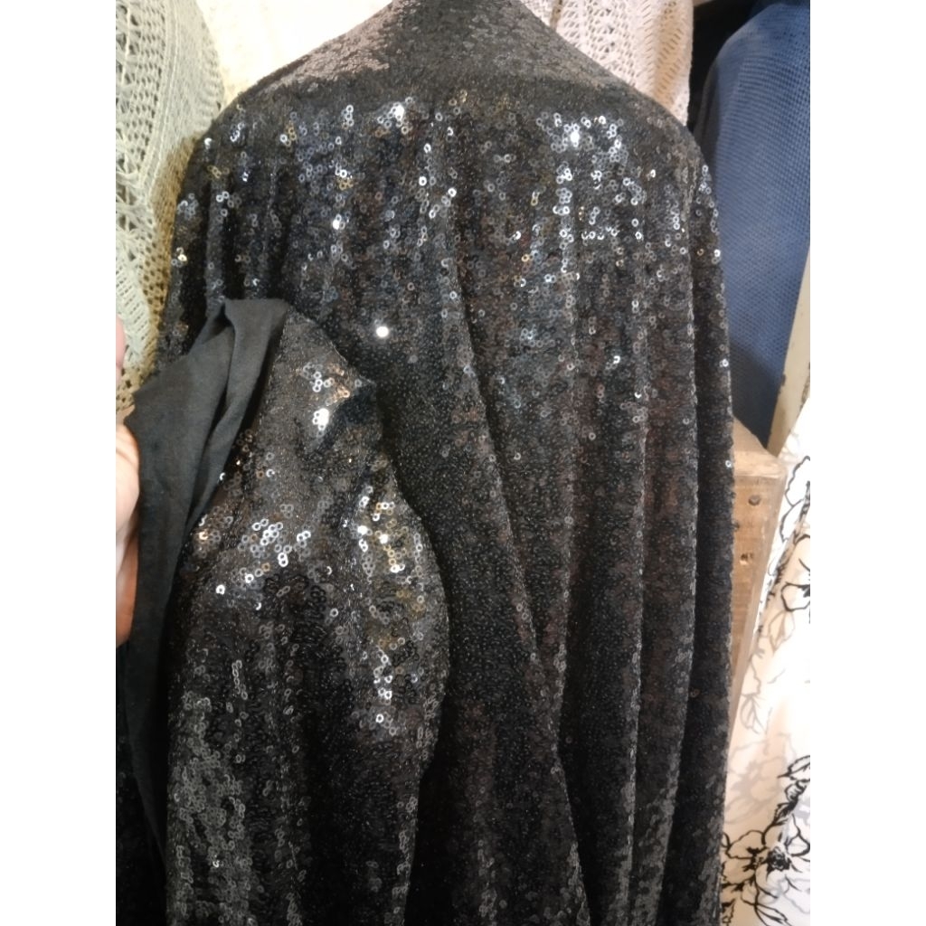 kain sequin spandek hitam / Payet spandek hitam/ seribu payet premium
