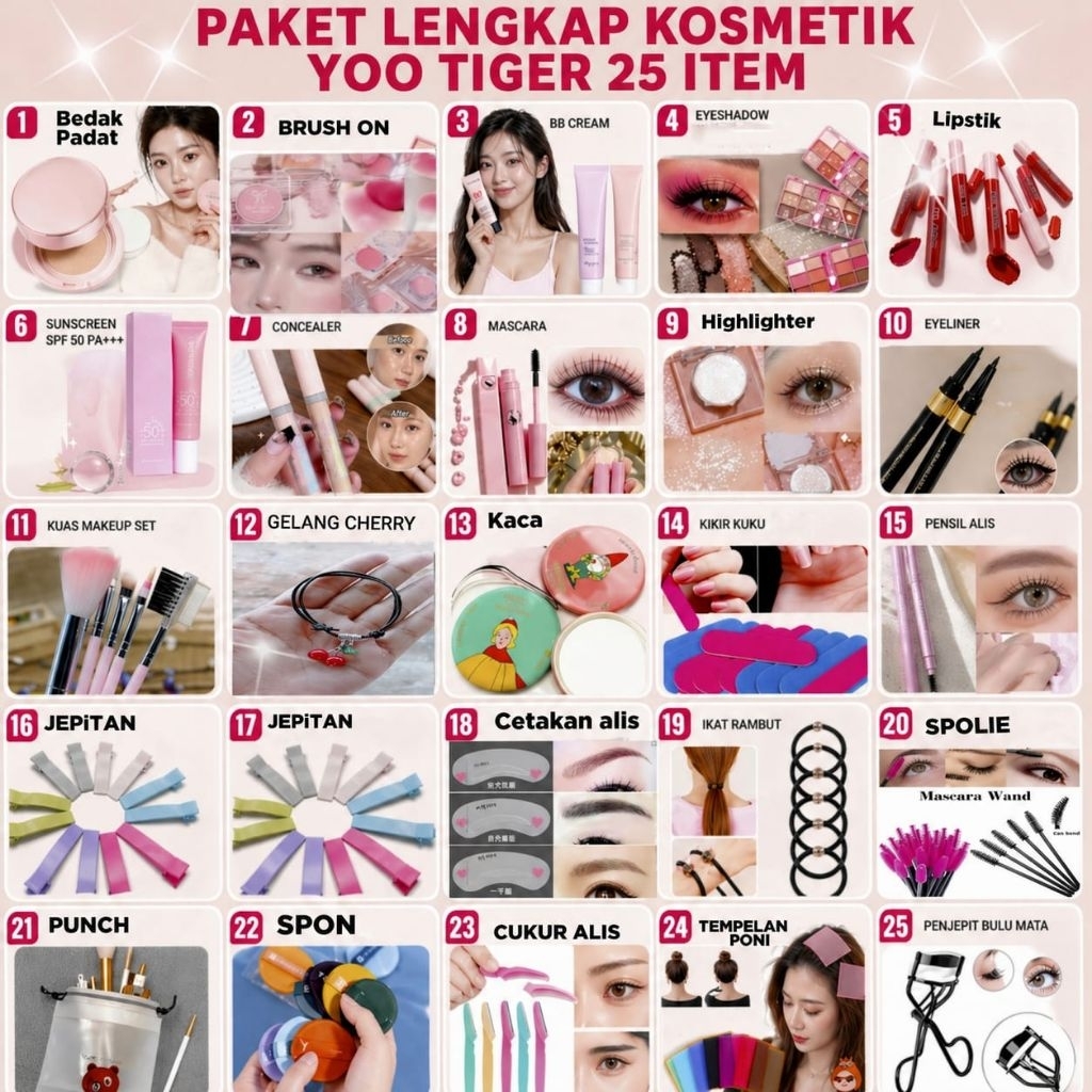 YOO TIGER PAKETAN SET MAKE UP KOSMETIK 25 ITEM (GC)