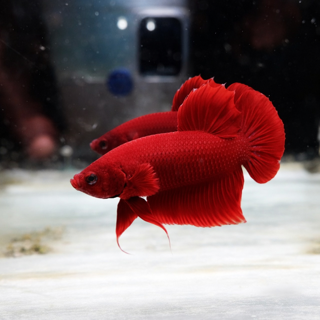 Ikan Cupang Plakat Super Red Jantan - Warna Merah Solid, Bentuk Ekor Indah, Ukuran Medium