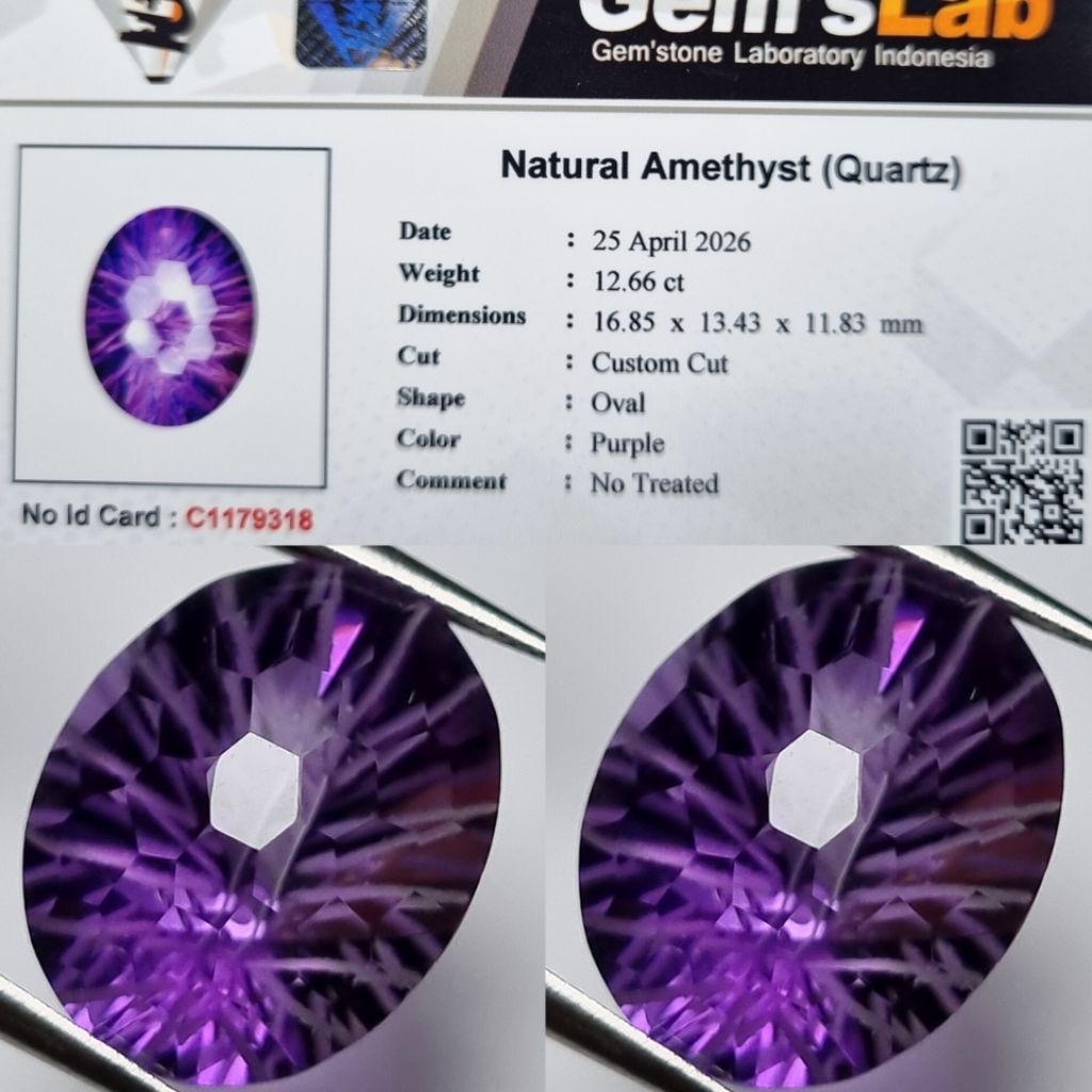 Natural Ametys Quartz Custom Cut 12.66 Crt No Treated GLI.lab